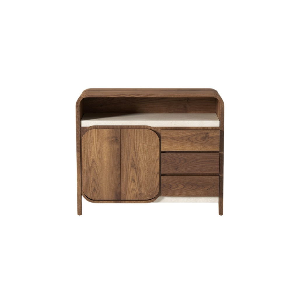 Modern Wooden Console Table with Curved Edges and Storage Drawers